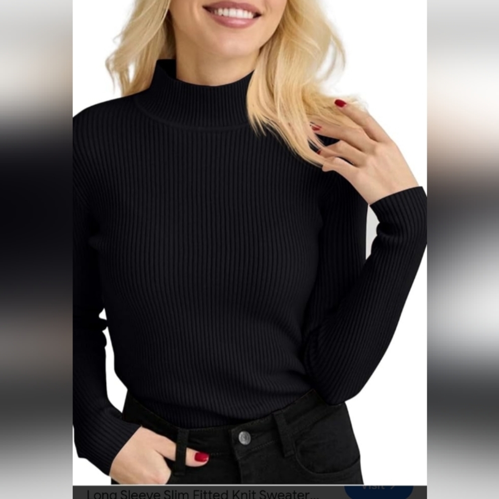 Black Ribbed Mock Neck light Sweater Top